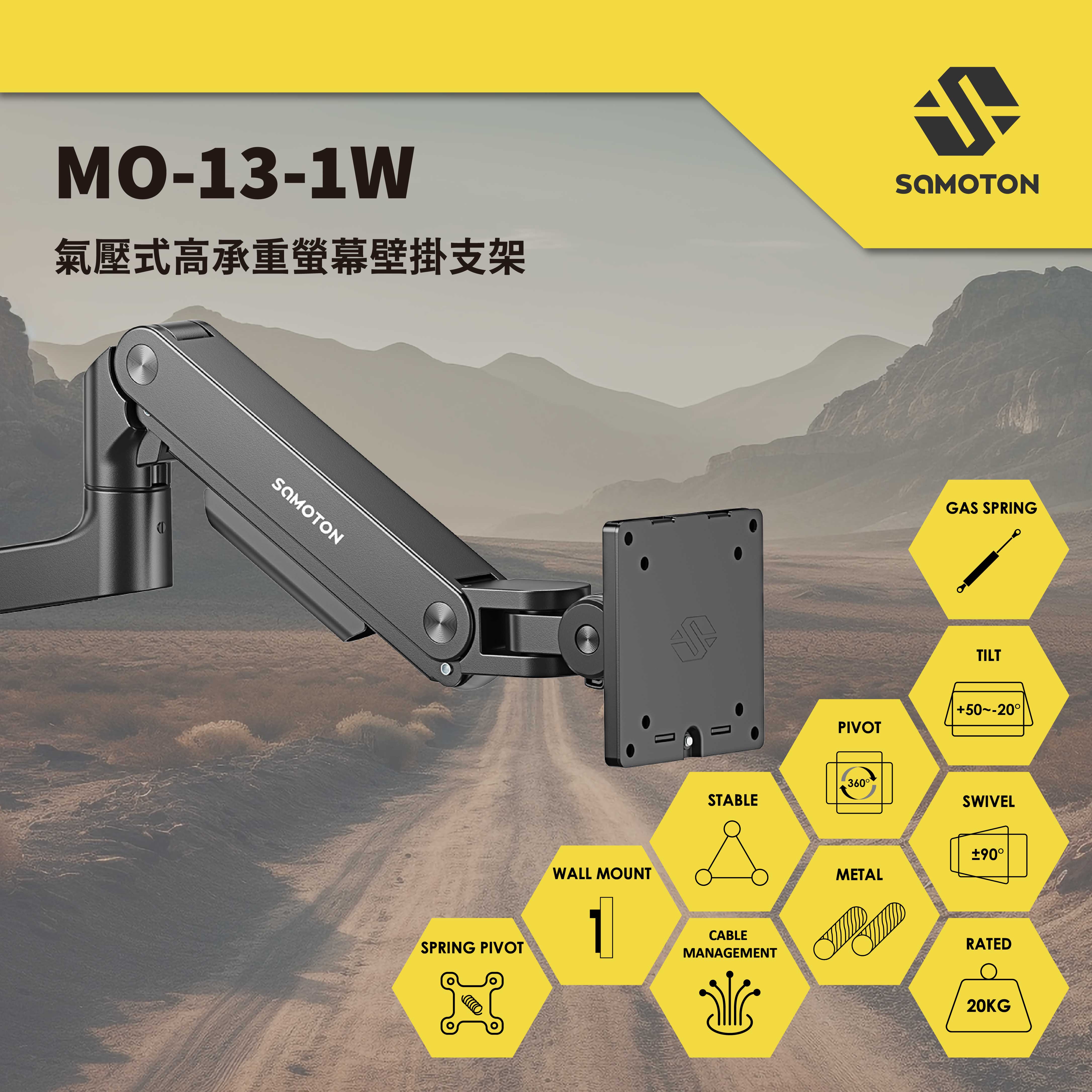 薩摩頓 SAMOTON MO-13-1W 氣壓式高承重螢幕壁掛支架